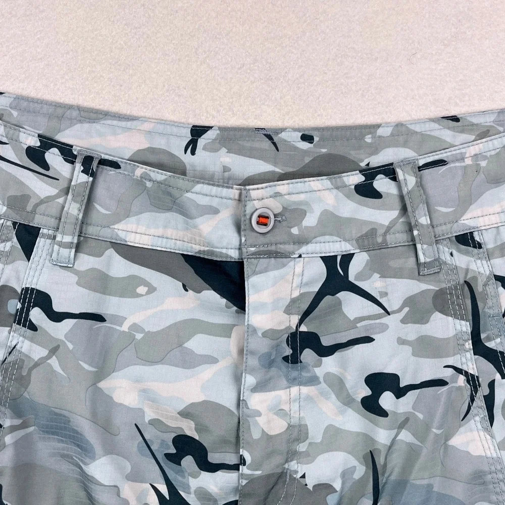 AFTCO Mens Blue Camo Marlin Print Fishing Shorts Size 36 Lightweight Cargo